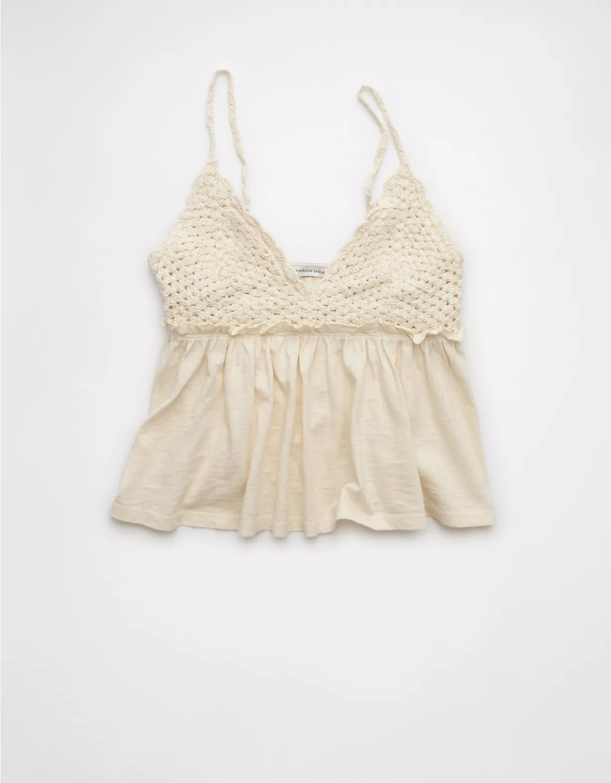 aeo AE Sunchaser Knit Crochet Babydoll Cami