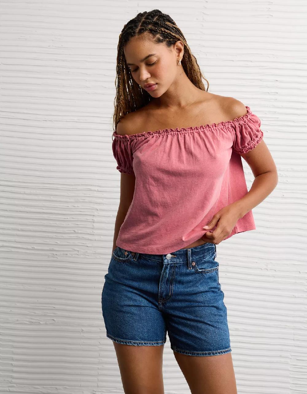 aeo AE Sunchaser Knit Off The Shoulder Swing Top
