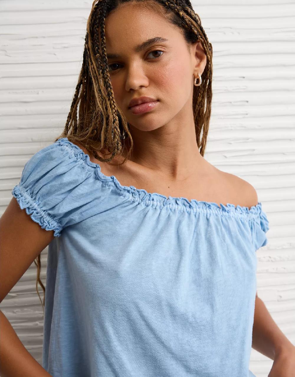 aeo AE Sunchaser Knit Off The Shoulder Swing Top