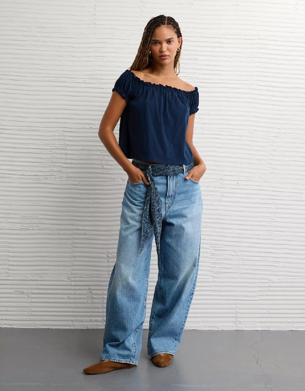 aeo AE Sunchaser Knit Off The Shoulder Swing Top