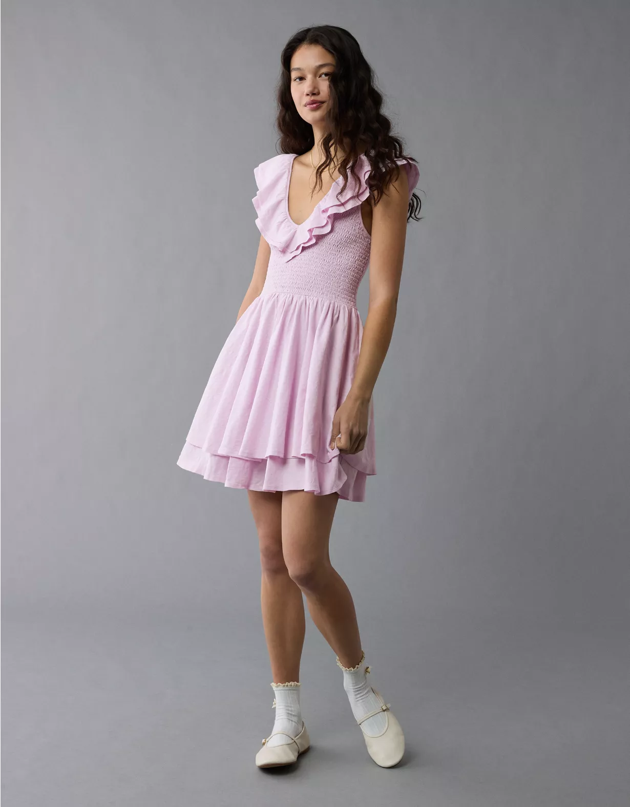 aeo AE Sunchaser Knit Ruffle Mini Dress