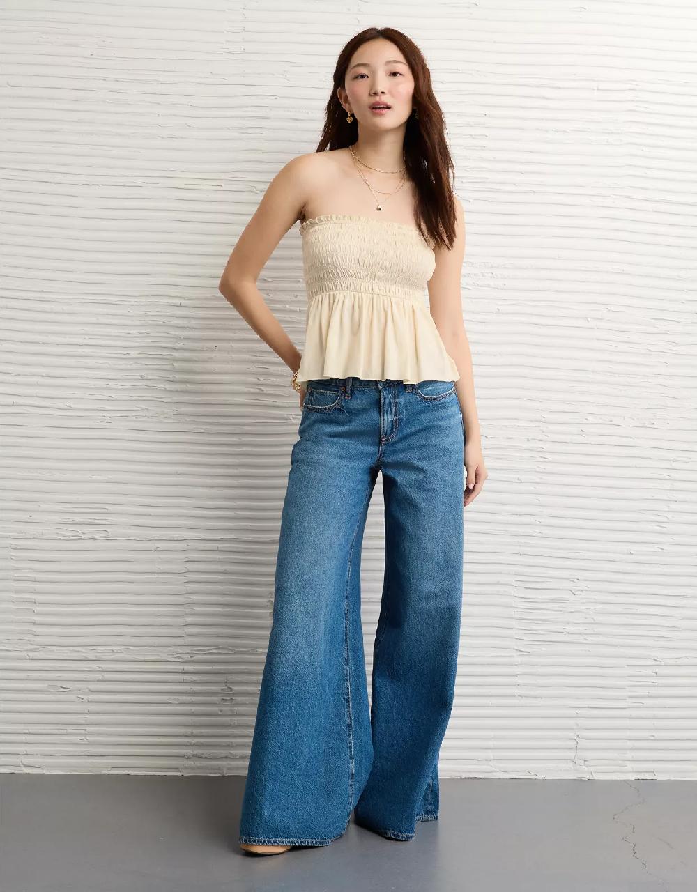 aeo AE Sunchaser Knit Ruffle Smocked Tube Top