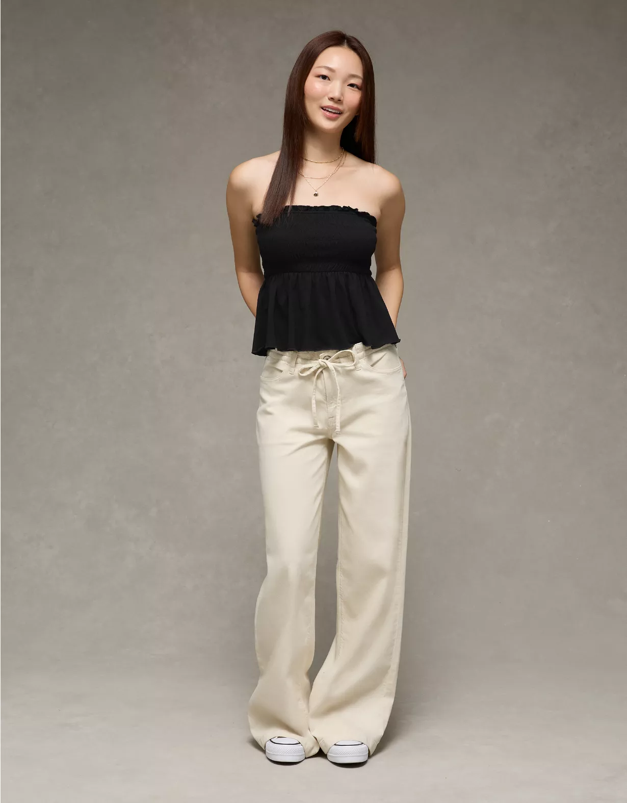 aeo AE Sunchaser Knit Ruffle Smocked Tube Top