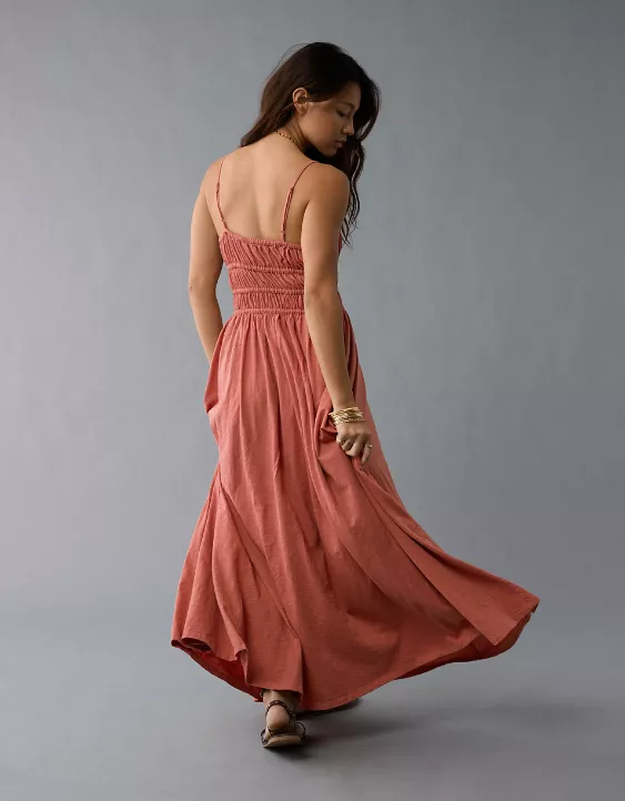 Aeo AE Sunchaser Knit Smocked Bodice Midi Dress