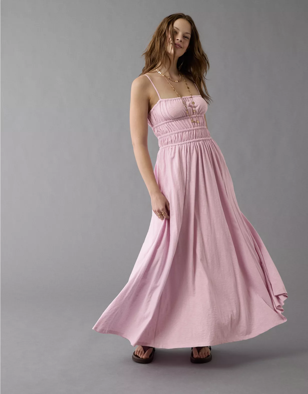 aeo AE Sunchaser Knit Smocked Bodice Midi Dress