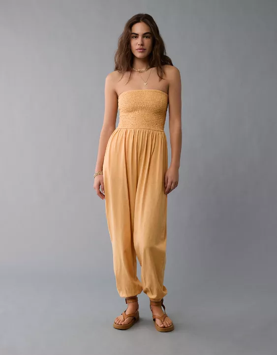 Aeo AE Sunchaser Knit Smocked Tube Jumpsuit