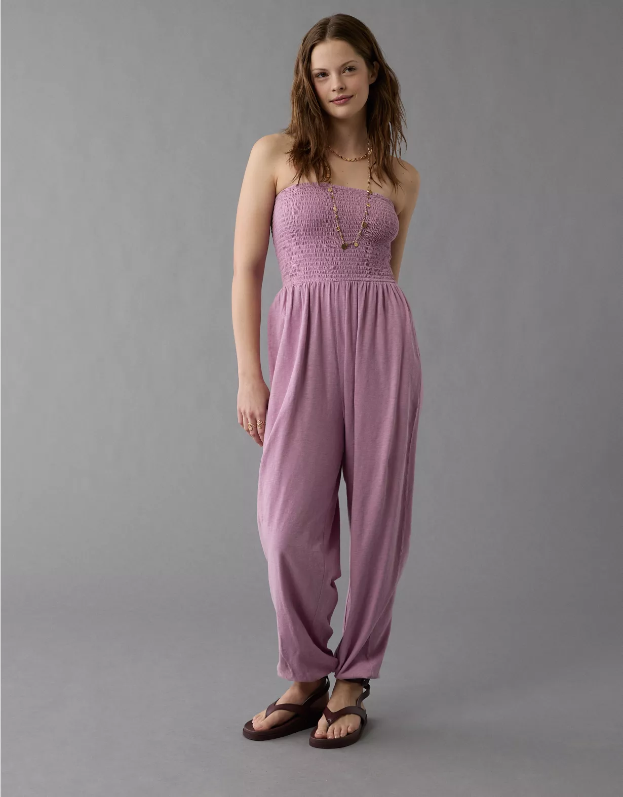 aeo AE Sunchaser Knit Smocked Tube Jumpsuit