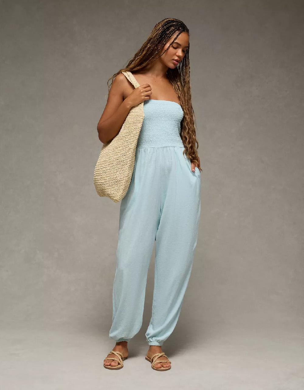 aeo AE Sunchaser Knit Smocked Tube Jumpsuit