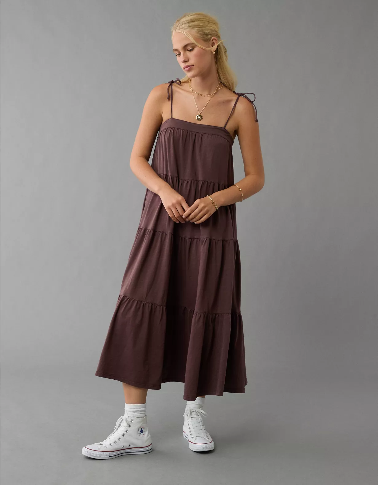 aeo AE Sunchaser Knit Tie Shoulder Maxi Dress