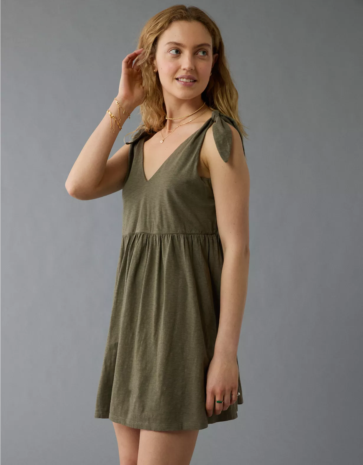 aeo AE Sunchaser Knit Tie Shoulder Mini Dress