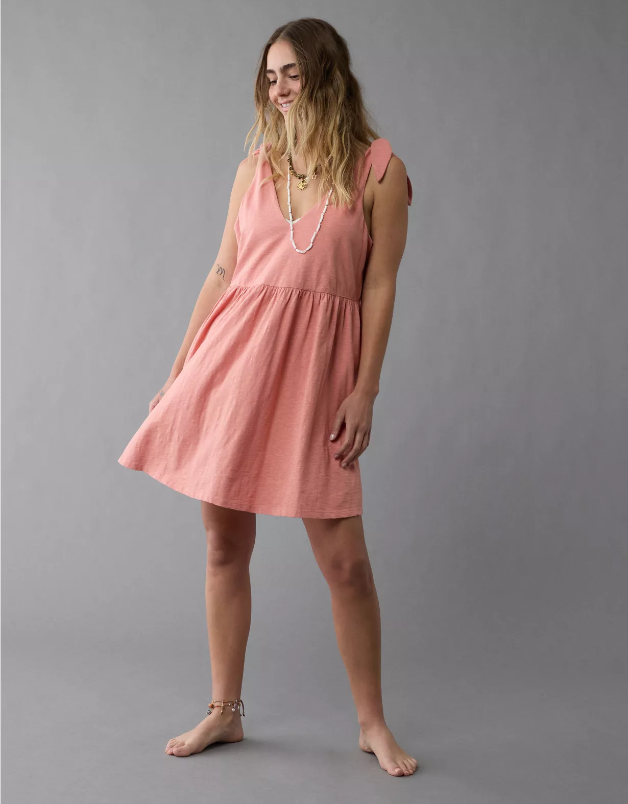 aeo AE Sunchaser Knit Tie Shoulder Mini Dress