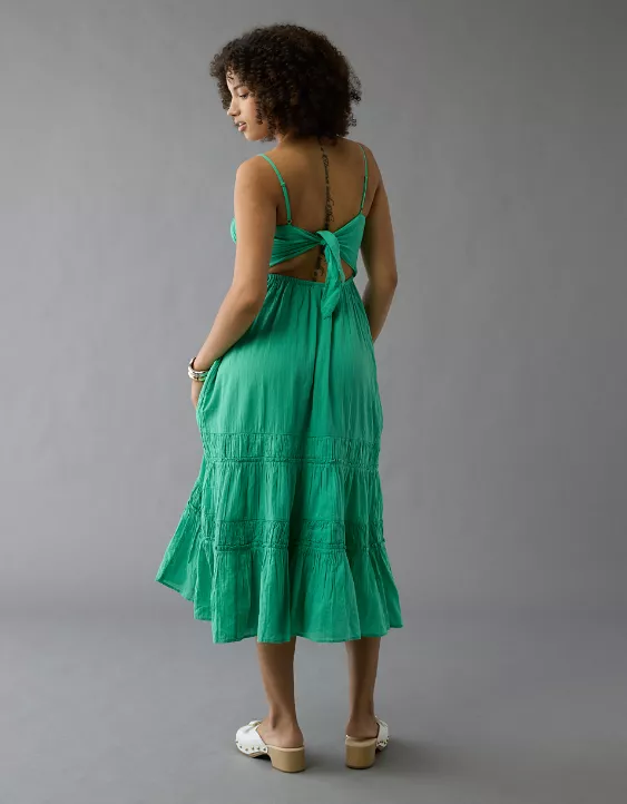 Aeo AE Sweetheart Tie Front Midi Dress