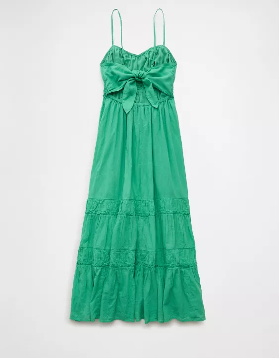 Aeo AE Sweetheart Tie Front Midi Dress