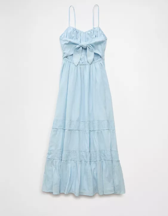 Aeo AE Sweetheart Tie Front Midi Dress