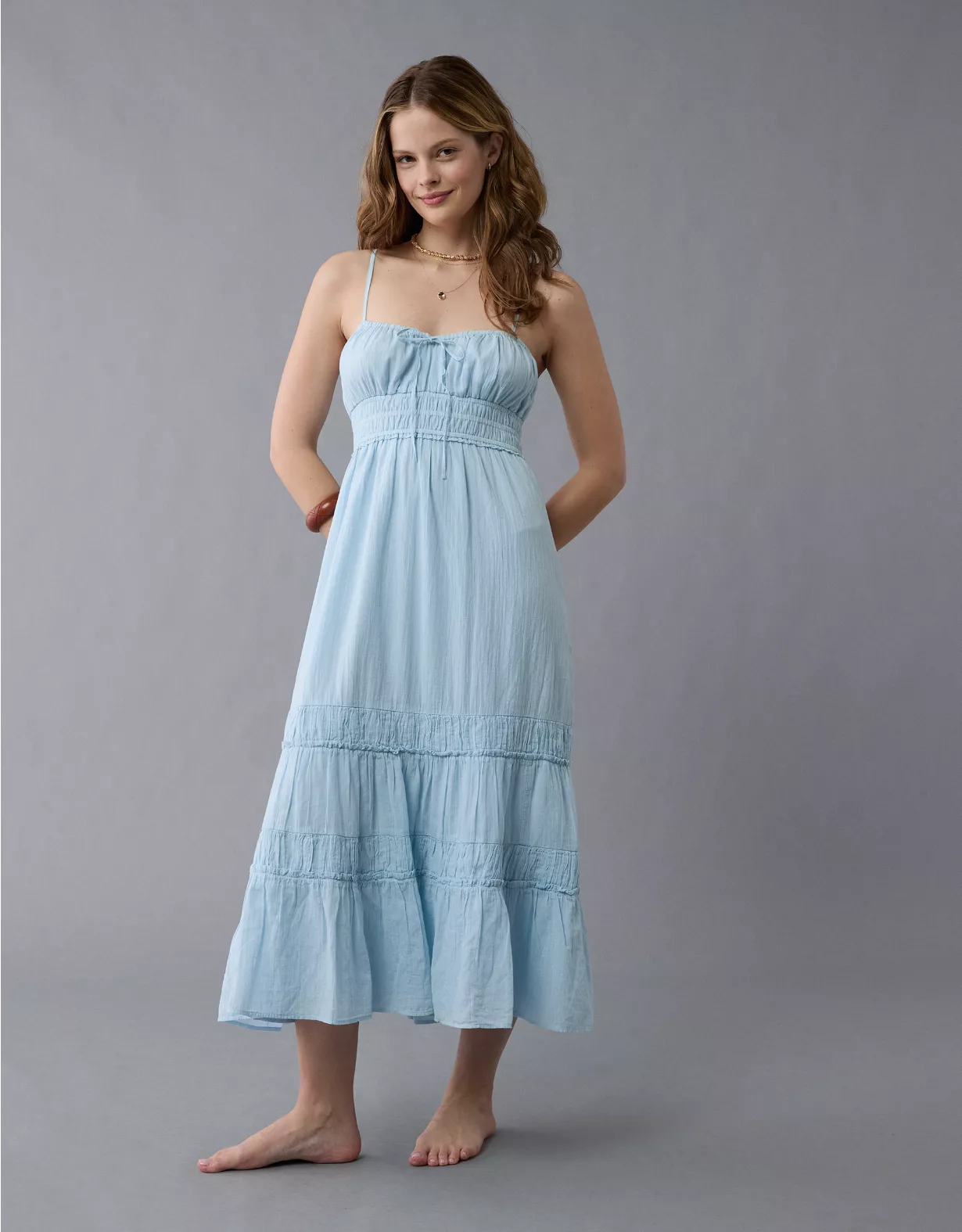 aeo AE Sweetheart Tie Front Midi Dress