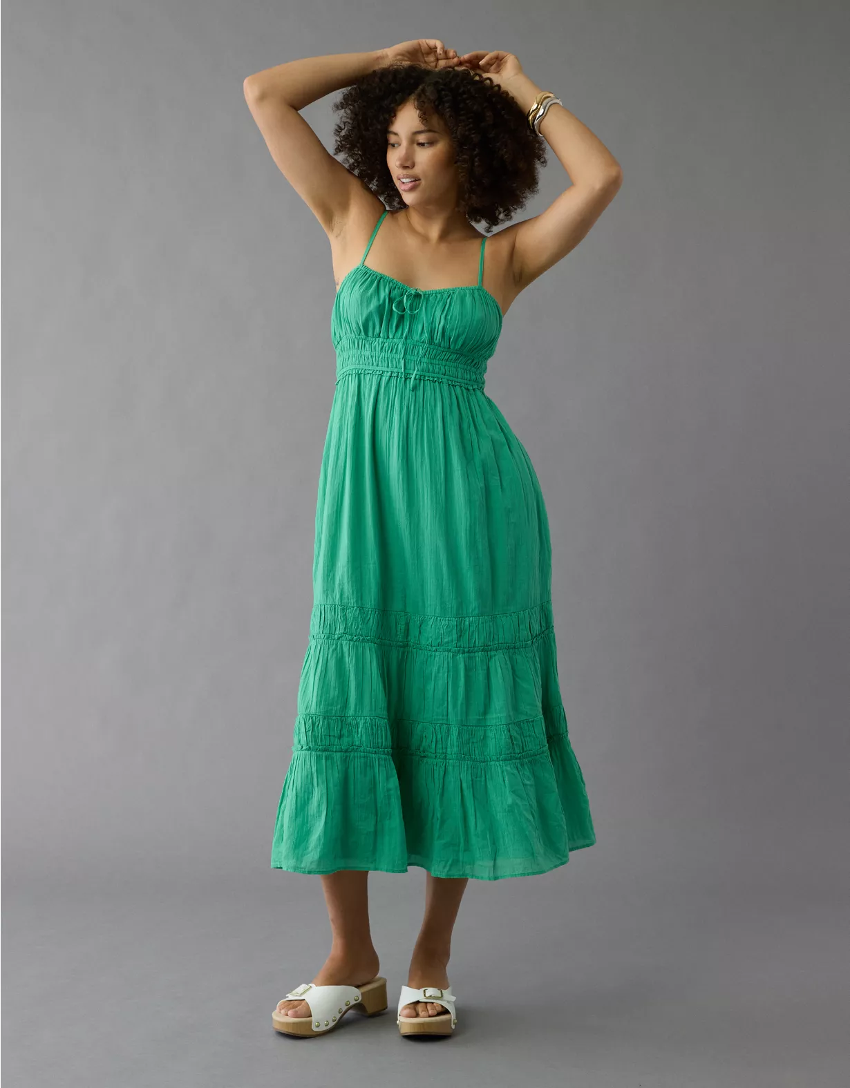 aeo AE Sweetheart Tie Front Midi Dress