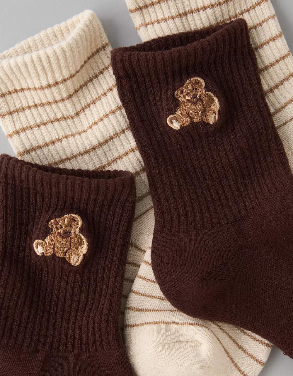 Aeo AE Teddy Bear Cropped Crew Socks 2-Pack