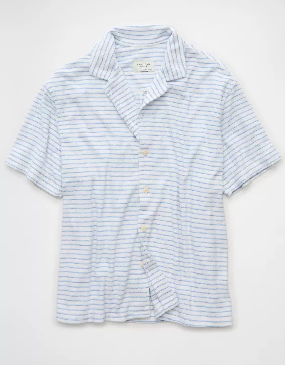 Aeo AE Terry Striped Button-Up Shirt
