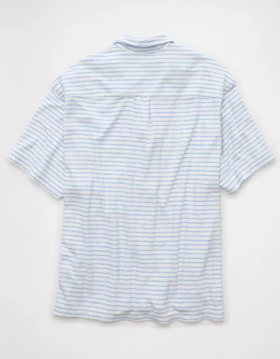 Aeo AE Terry Striped Button-Up Shirt