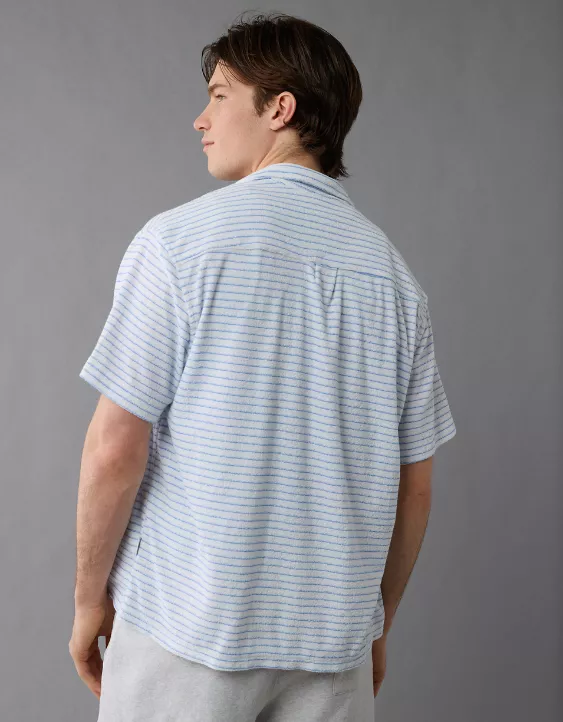 Aeo AE Terry Striped Button-Up Shirt