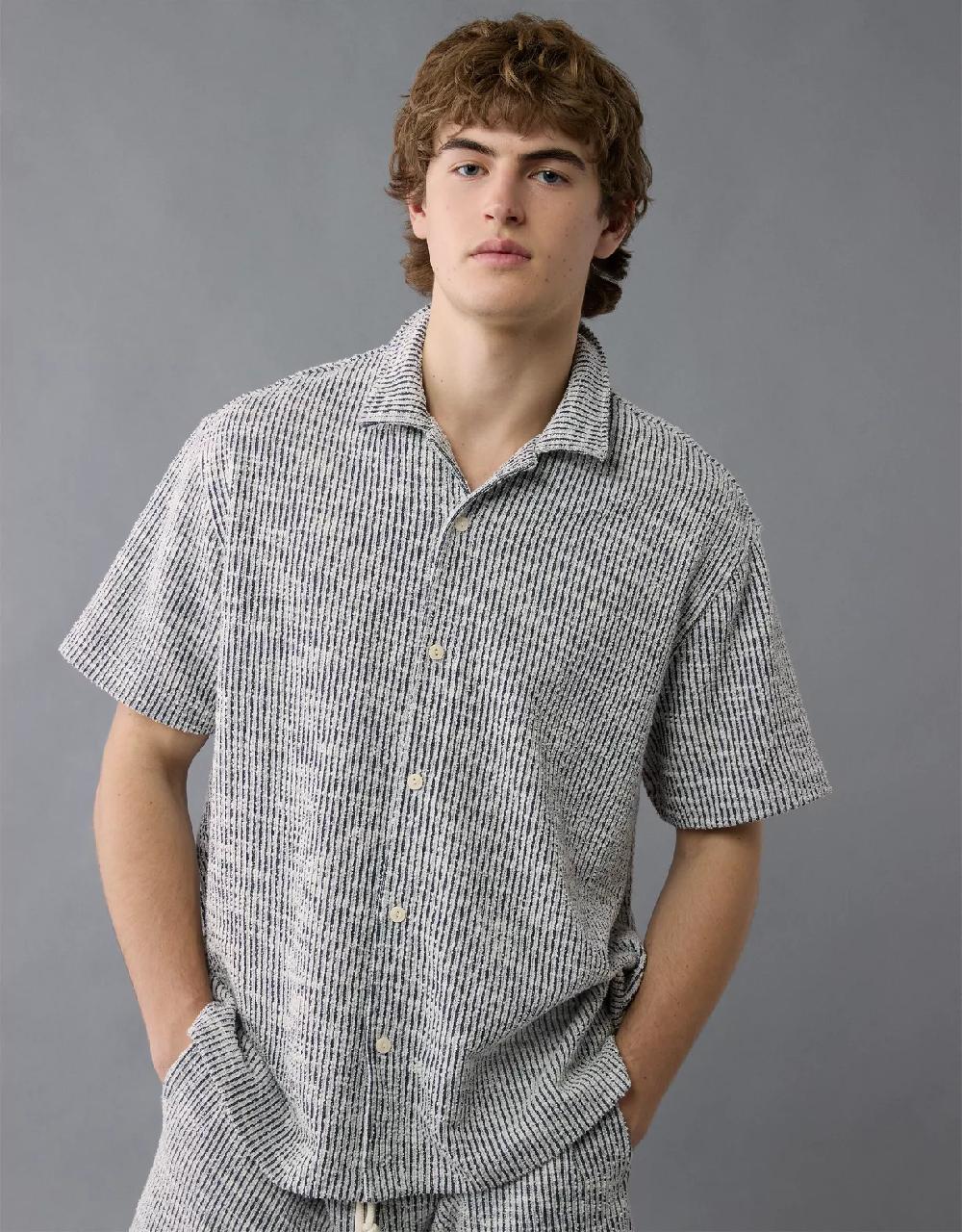 aeo AE Textured Button-Up Camp Shirt