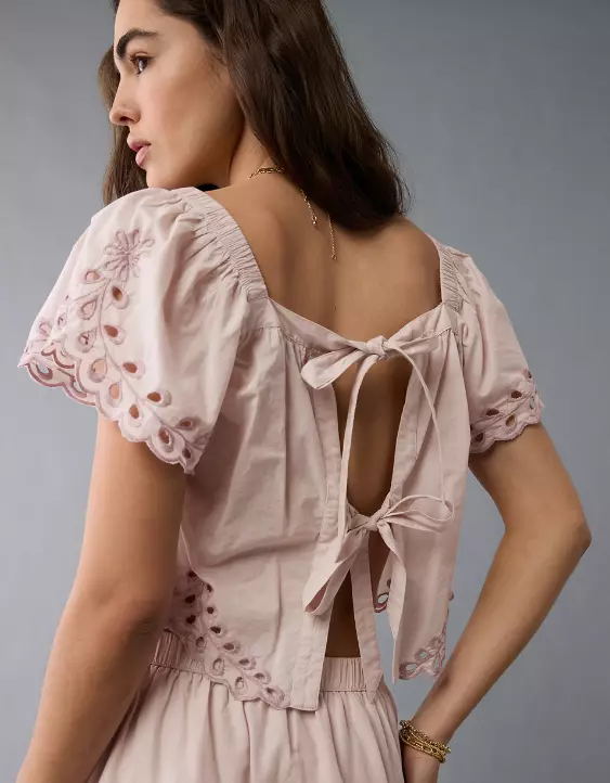 Aeo AE Tie Back Eyelet Crop Top
