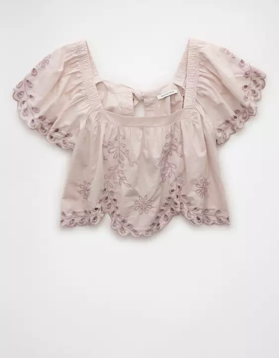 Aeo AE Tie Back Eyelet Crop Top