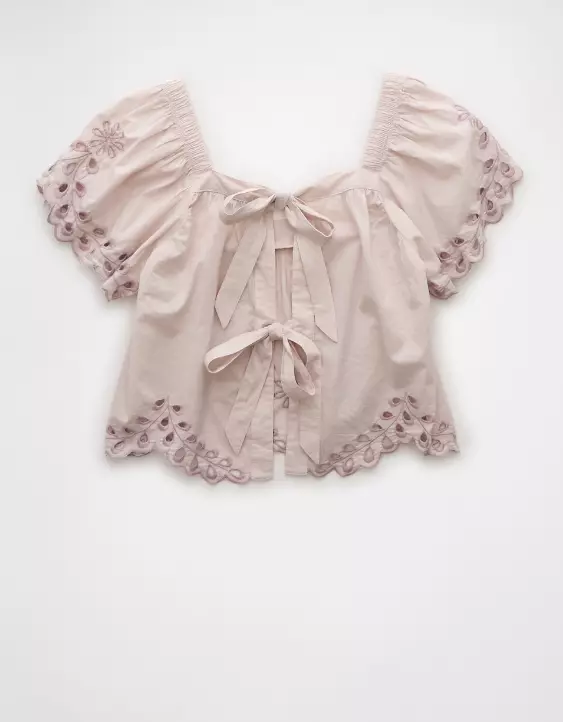 Aeo AE Tie Back Eyelet Crop Top