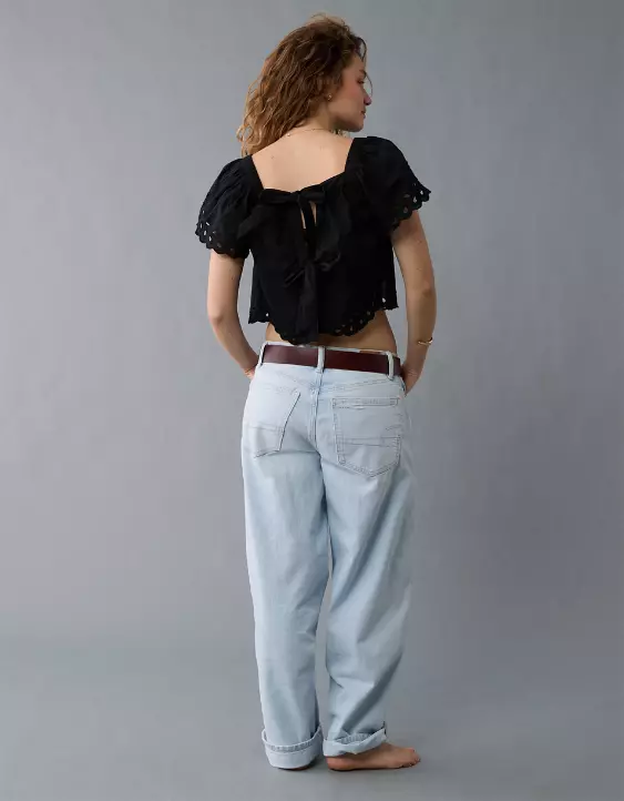 Aeo AE Tie Back Eyelet Crop Top
