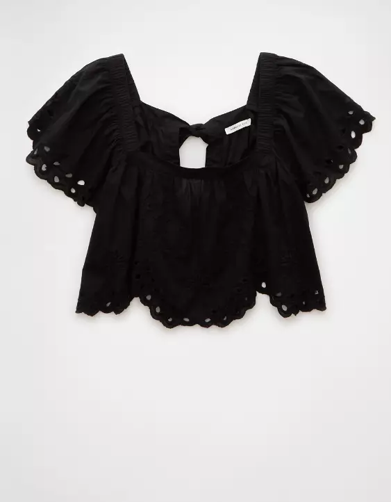 Aeo AE Tie Back Eyelet Crop Top