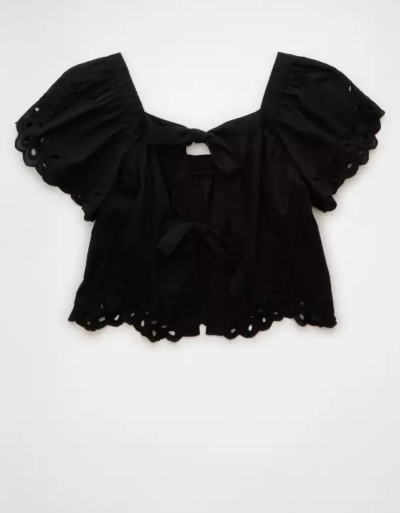 Aeo AE Tie Back Eyelet Crop Top