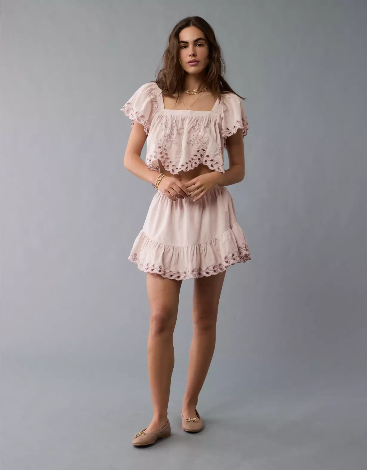 aeo AE Tie Back Eyelet Crop Top
