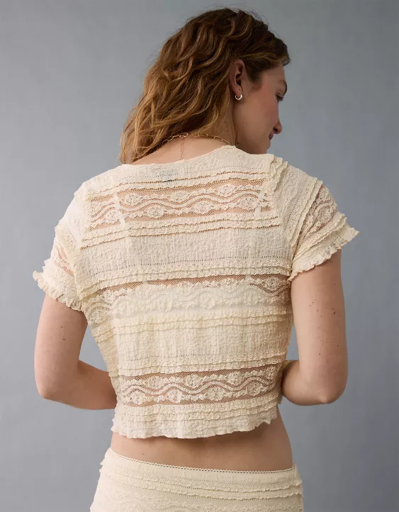 Aeo AE Tie Front Lace Shirt