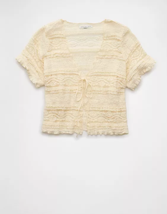 Aeo AE Tie Front Lace Shirt