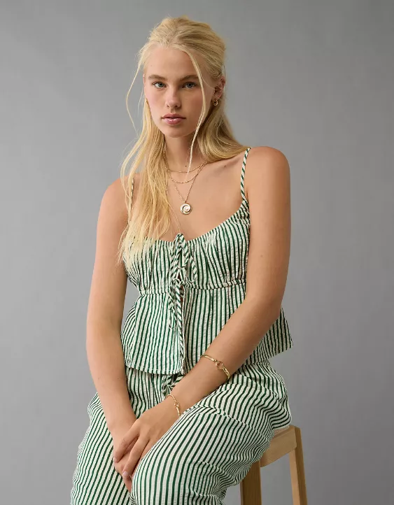 Aeo AE Tie Front Seersucker Cami