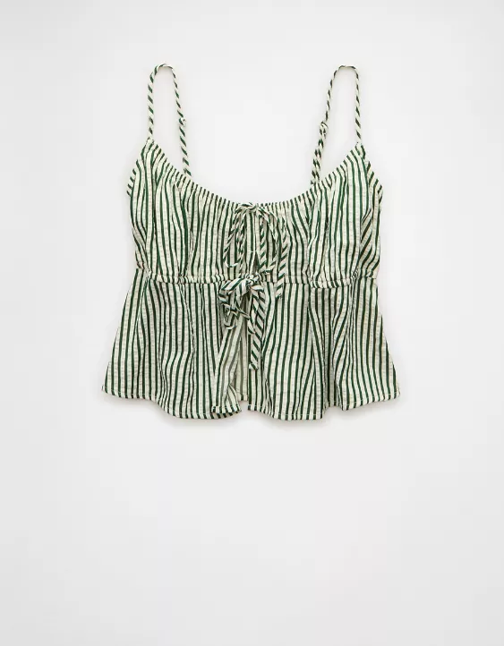 Aeo AE Tie Front Seersucker Cami