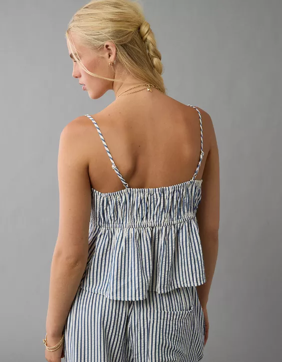 Aeo AE Tie Front Seersucker Cami
