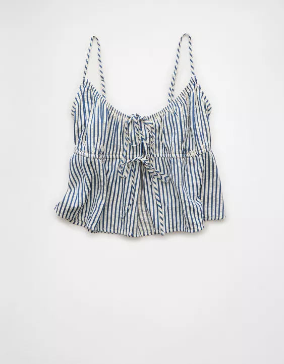 Aeo AE Tie Front Seersucker Cami