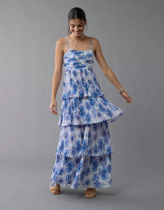 Aeo AE Tiered Pleated Maxi Dress