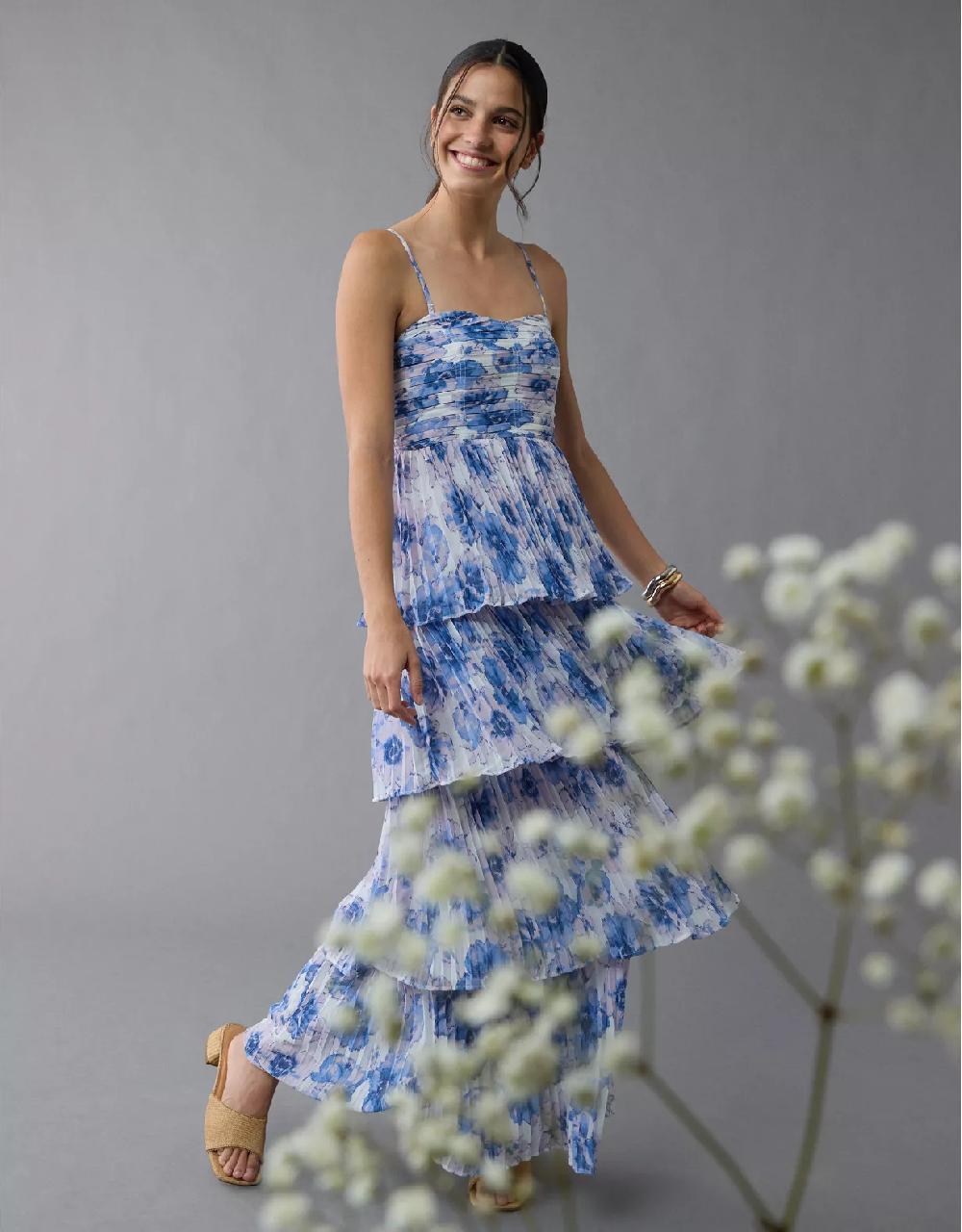 Aeo AE Tiered Pleated Maxi Dress