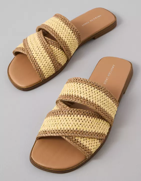 Aeo AE Two-Tone Raffia Slide Sandal