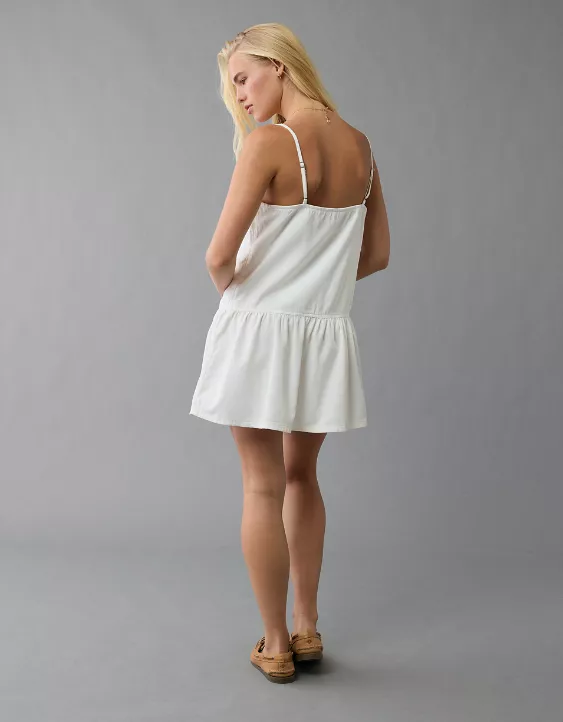 Aeo AE V-Neck Button-Up Denim Mini Dress