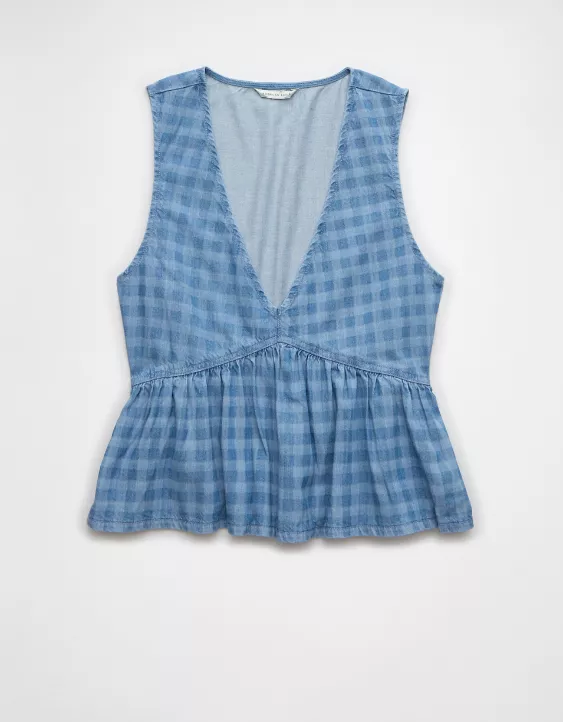 Aeo AE V-Neck Denim Babydoll Tank Top