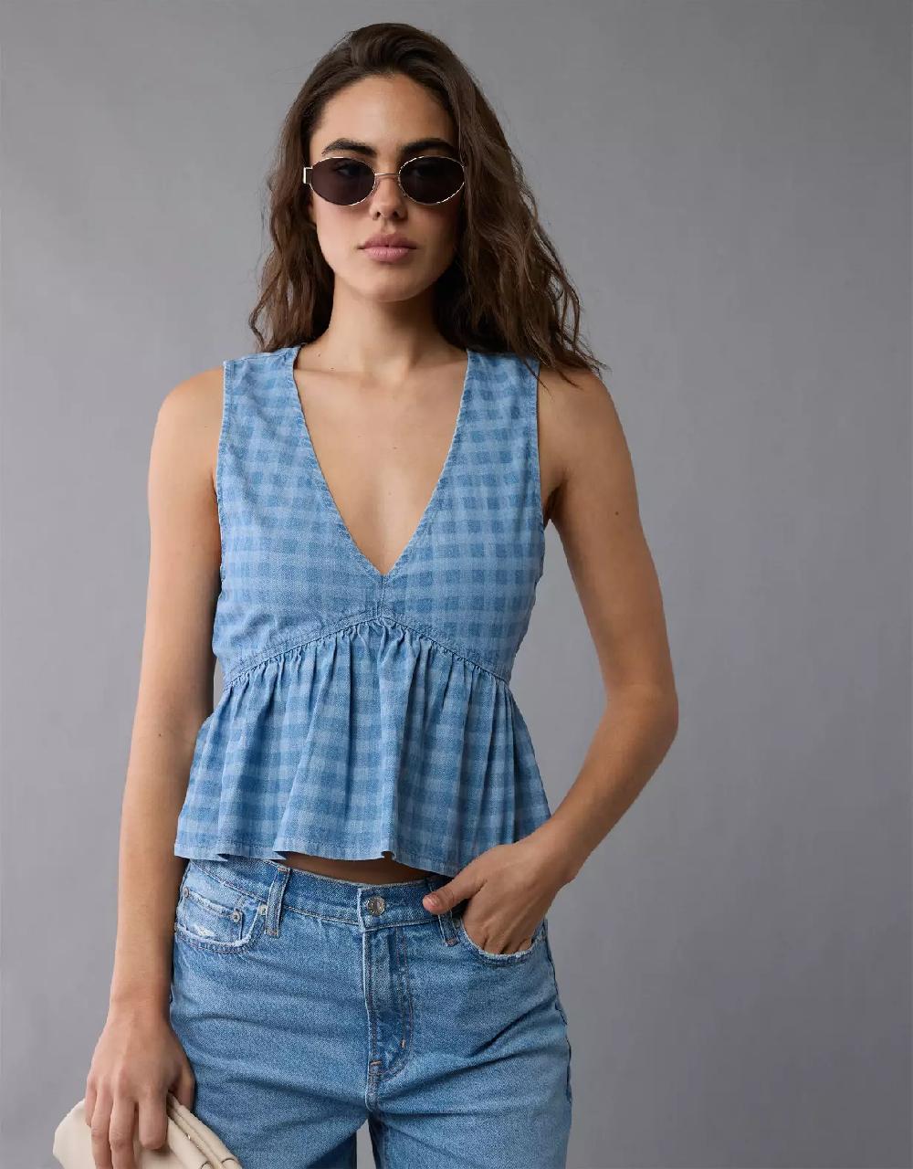 aeo AE V-Neck Denim Babydoll Tank Top