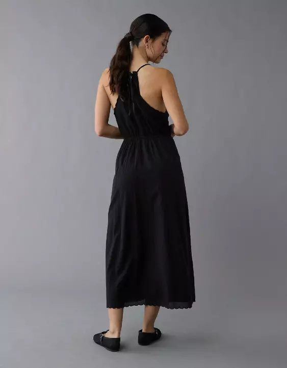 Aeo AE V-Neck Embroidered Midi Dress