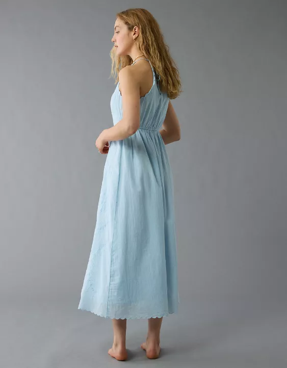 Aeo AE V-Neck Embroidered Midi Dress