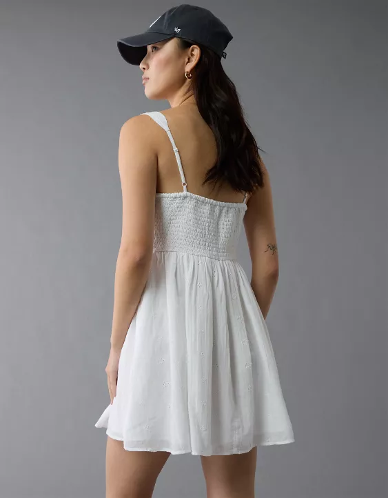 Aeo AE V-Neck Eyelet Mini Dress