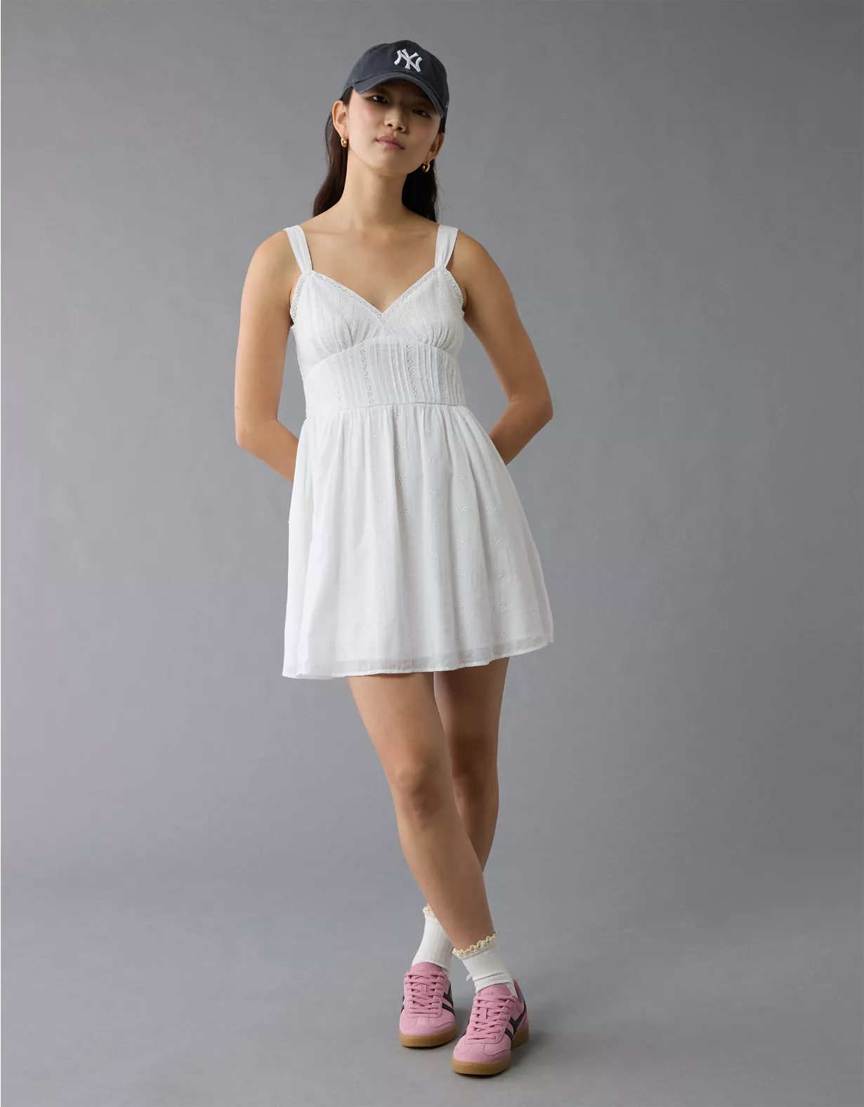 aeo AE V-Neck Eyelet Mini Dress