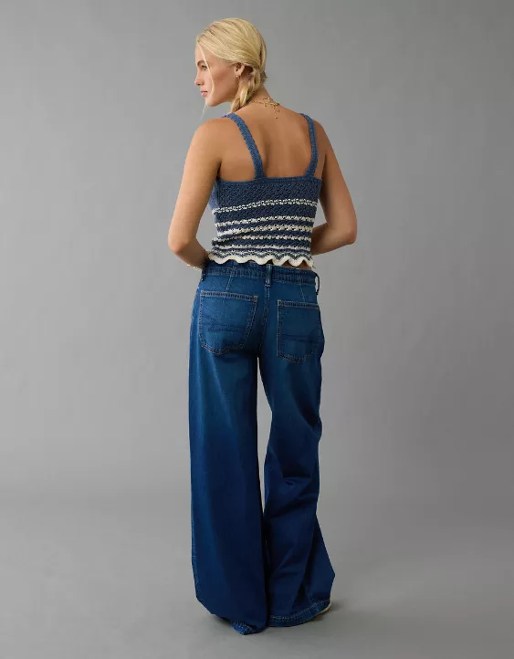 Aeo AE V-Neck Pointelle Scalloped Crochet Tank Top