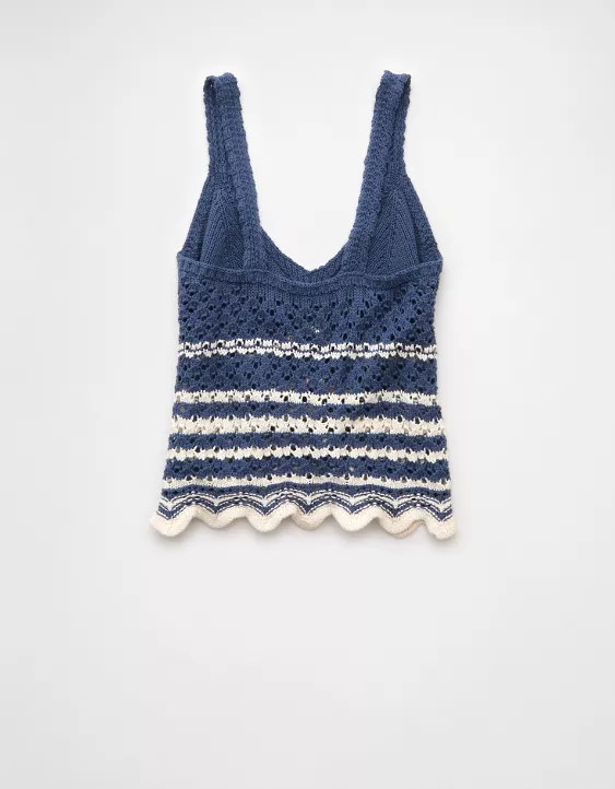 Aeo AE V-Neck Pointelle Scalloped Crochet Tank Top